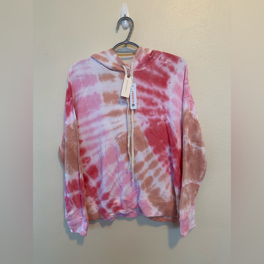 Sundry Anthropologie Size XS Oversized Hoodie Terry Knit Hibiscus Pink Semi Crop